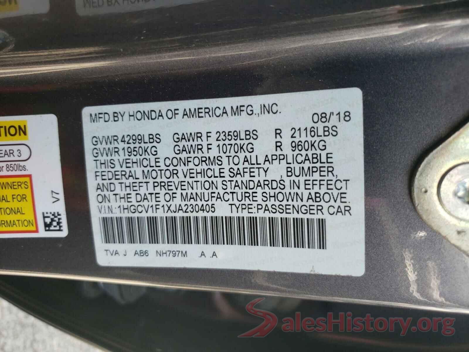 1HGCV1F1XJA230405 2018 HONDA ACCORD