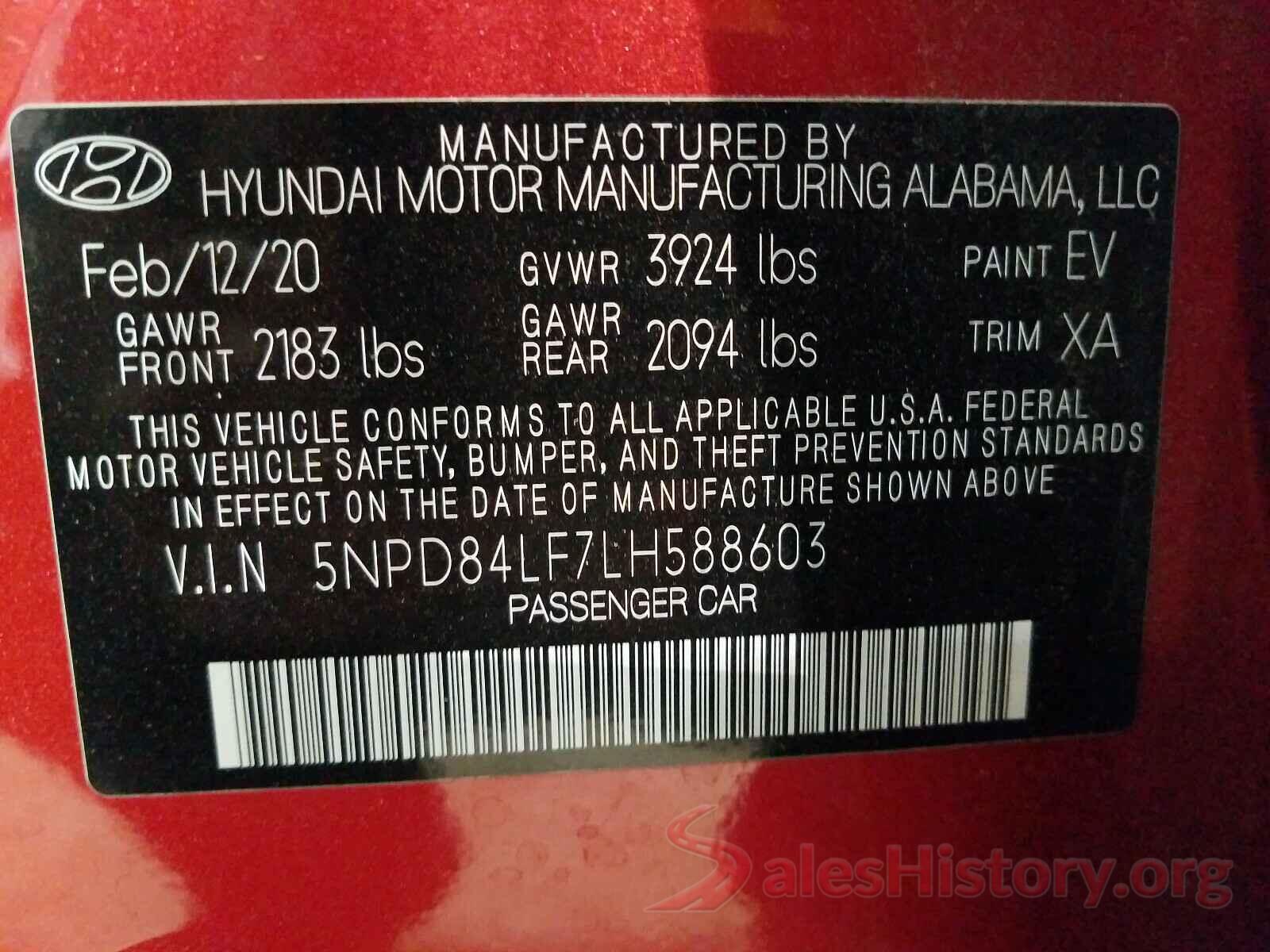 5NPD84LF7LH588603 2020 HYUNDAI ELANTRA