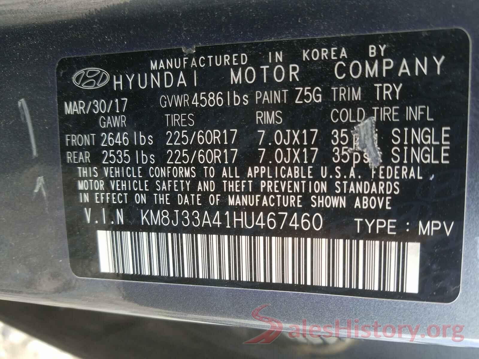 KM8J33A41HU467460 2017 HYUNDAI TUCSON