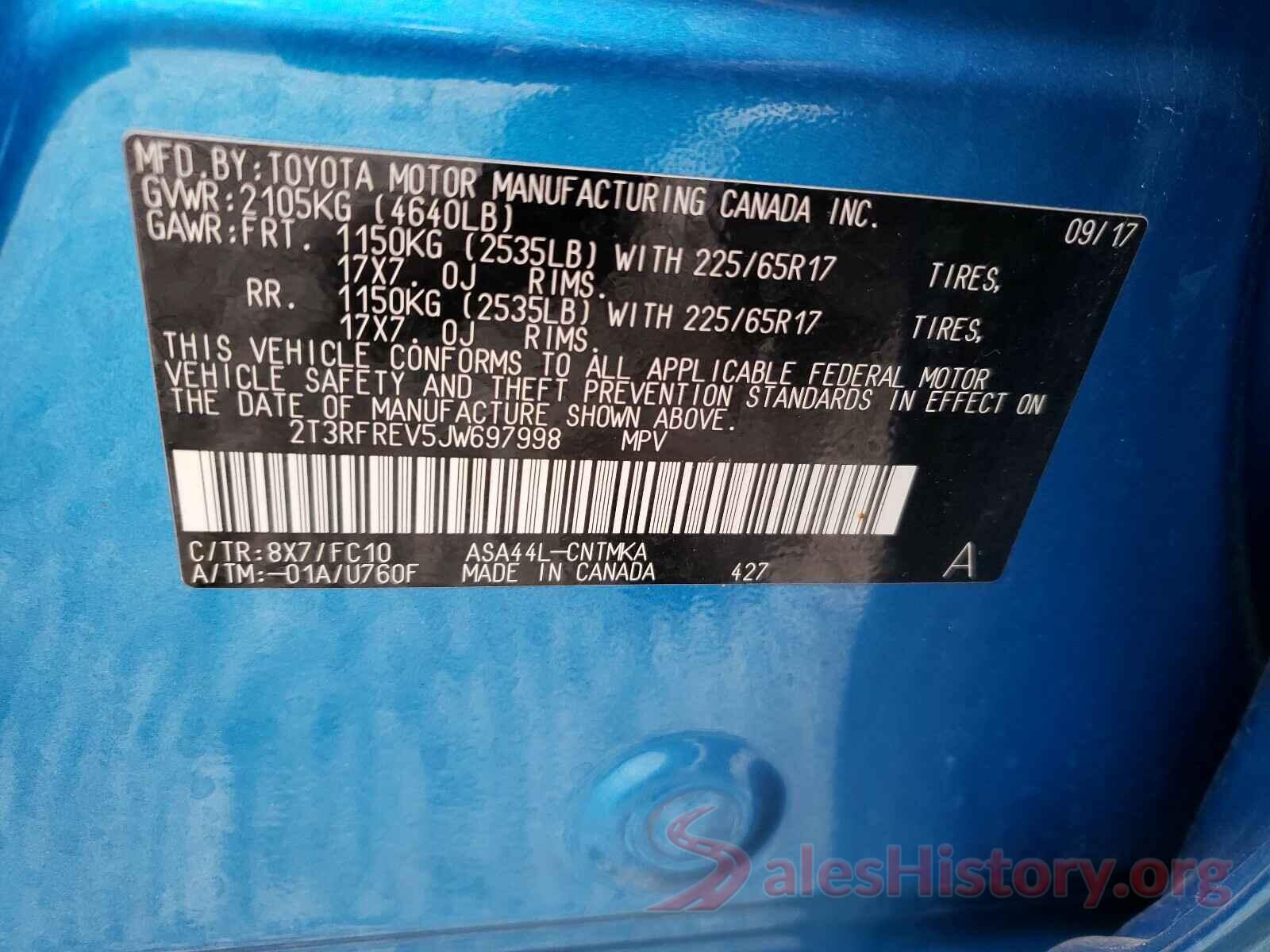 2T3RFREV5JW697998 2018 TOYOTA RAV4