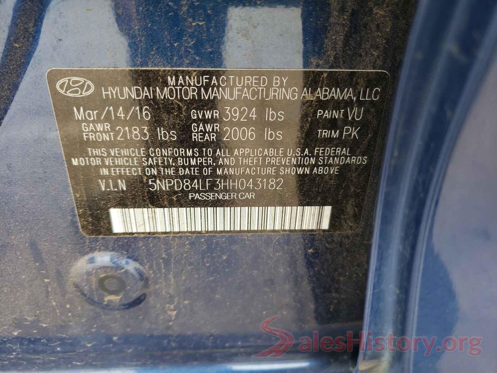 5NPD84LF3HH043182 2017 HYUNDAI ELANTRA