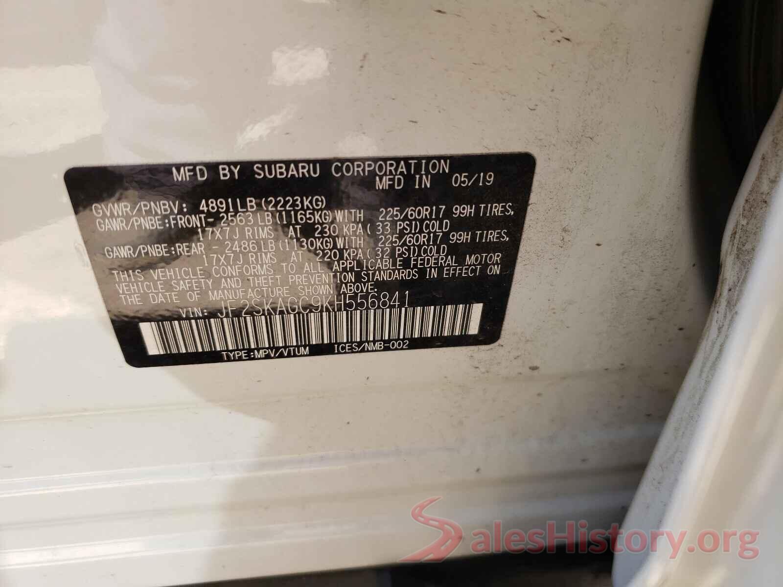 JF2SKAGC9KH556841 2019 SUBARU FORESTER