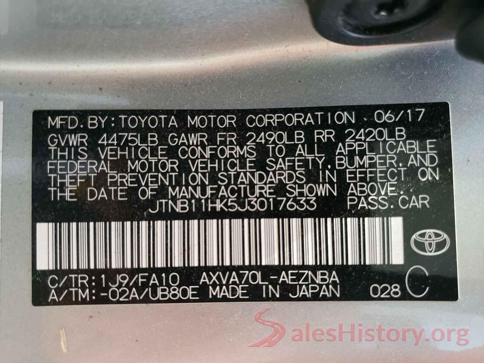 JTNB11HK5J3017633 2018 TOYOTA CAMRY