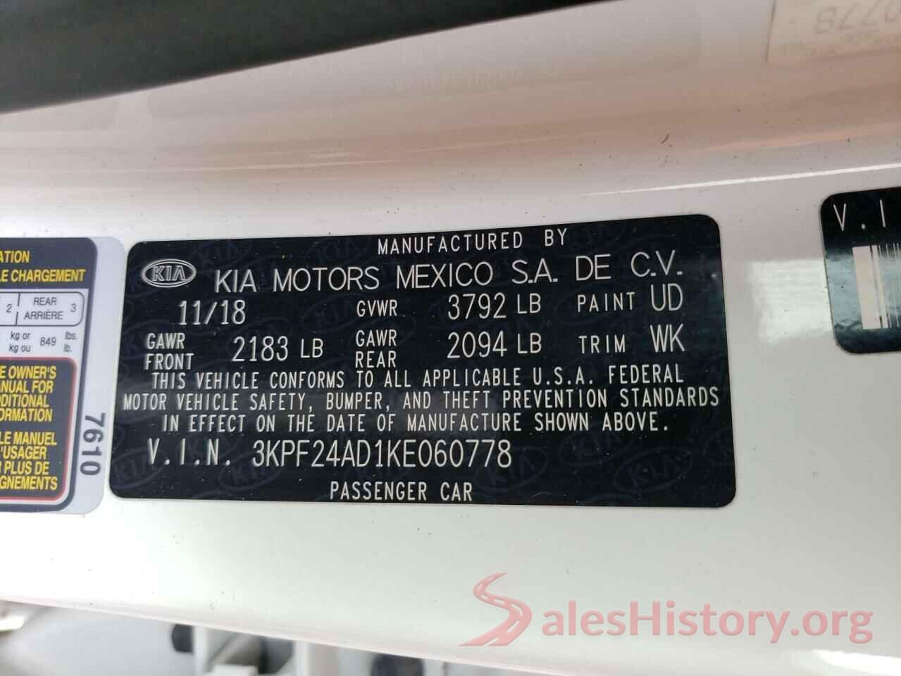 3KPF24AD1KE060778 2019 KIA FORTE