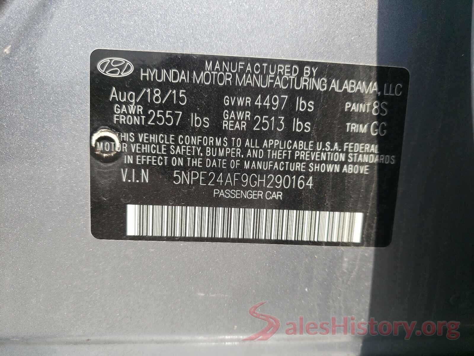 5NPE24AF9GH290164 2016 HYUNDAI SONATA