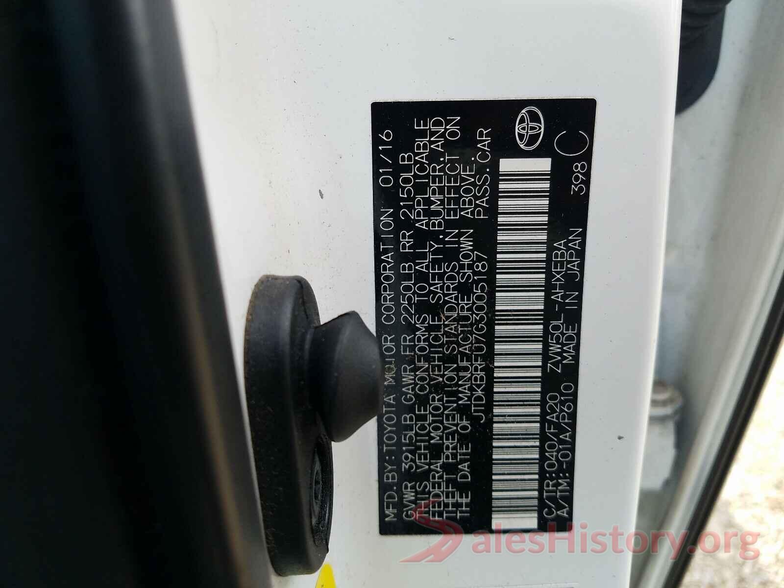 JTDKBRFU7G3005187 2016 TOYOTA PRIUS