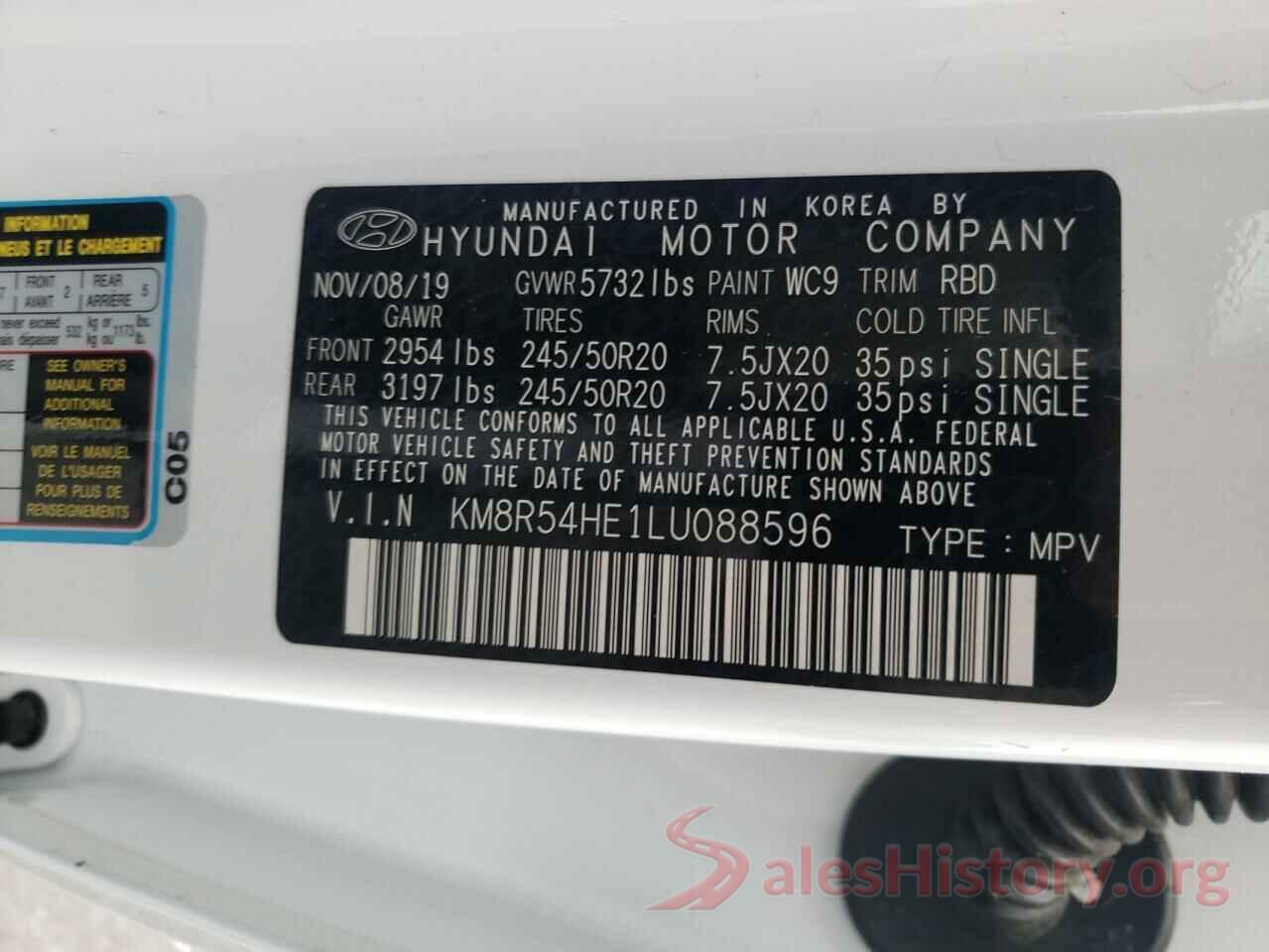 KM8R54HE1LU088596 2020 HYUNDAI PALISADE