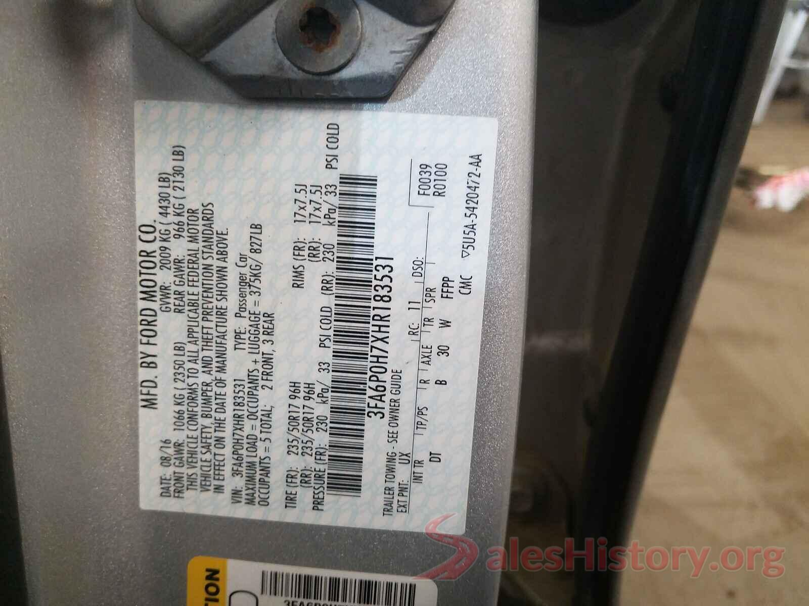 3FA6P0H7XHR183531 2017 FORD FUSION