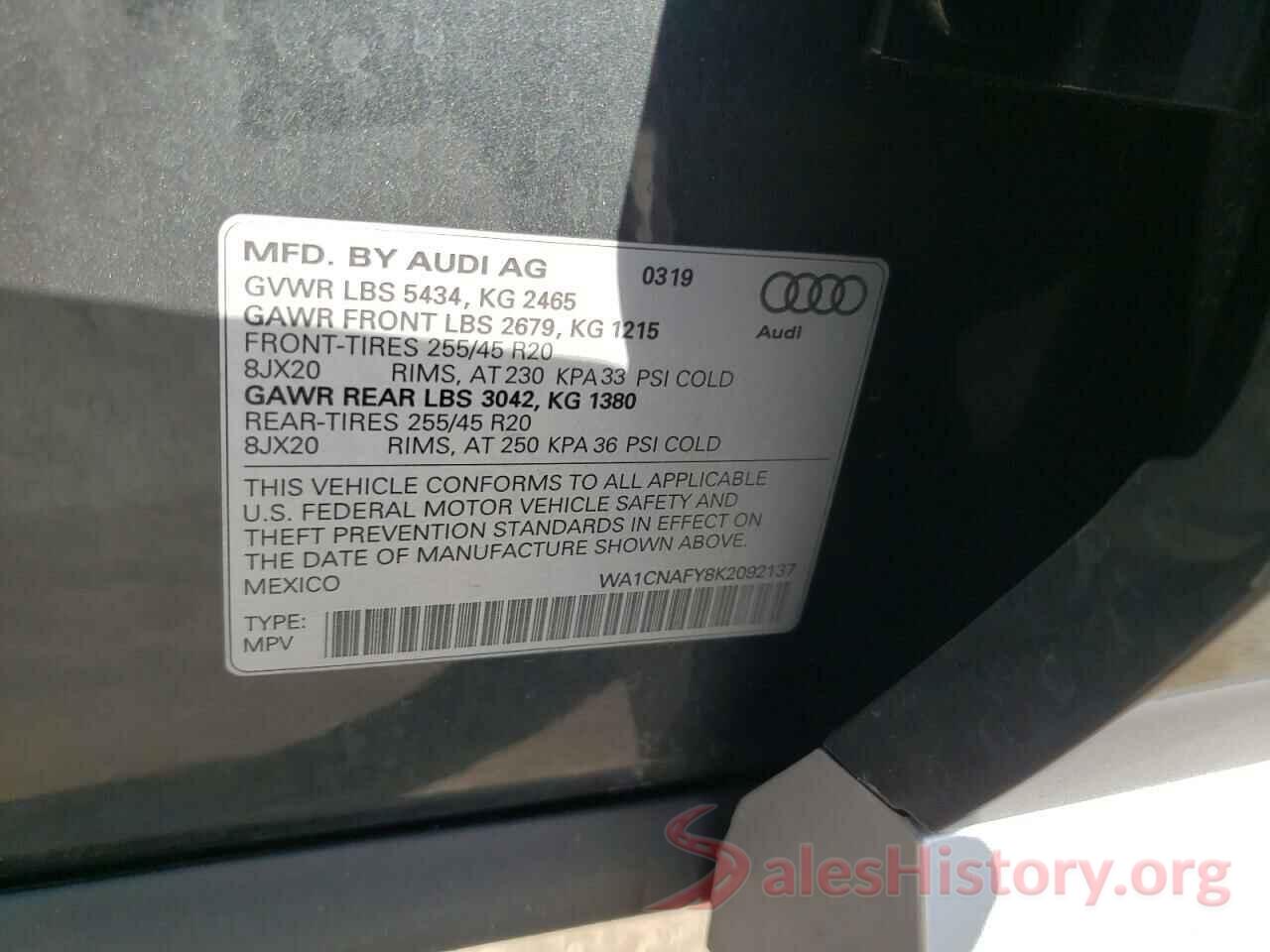 WA1CNAFY8K2092137 2019 AUDI Q5