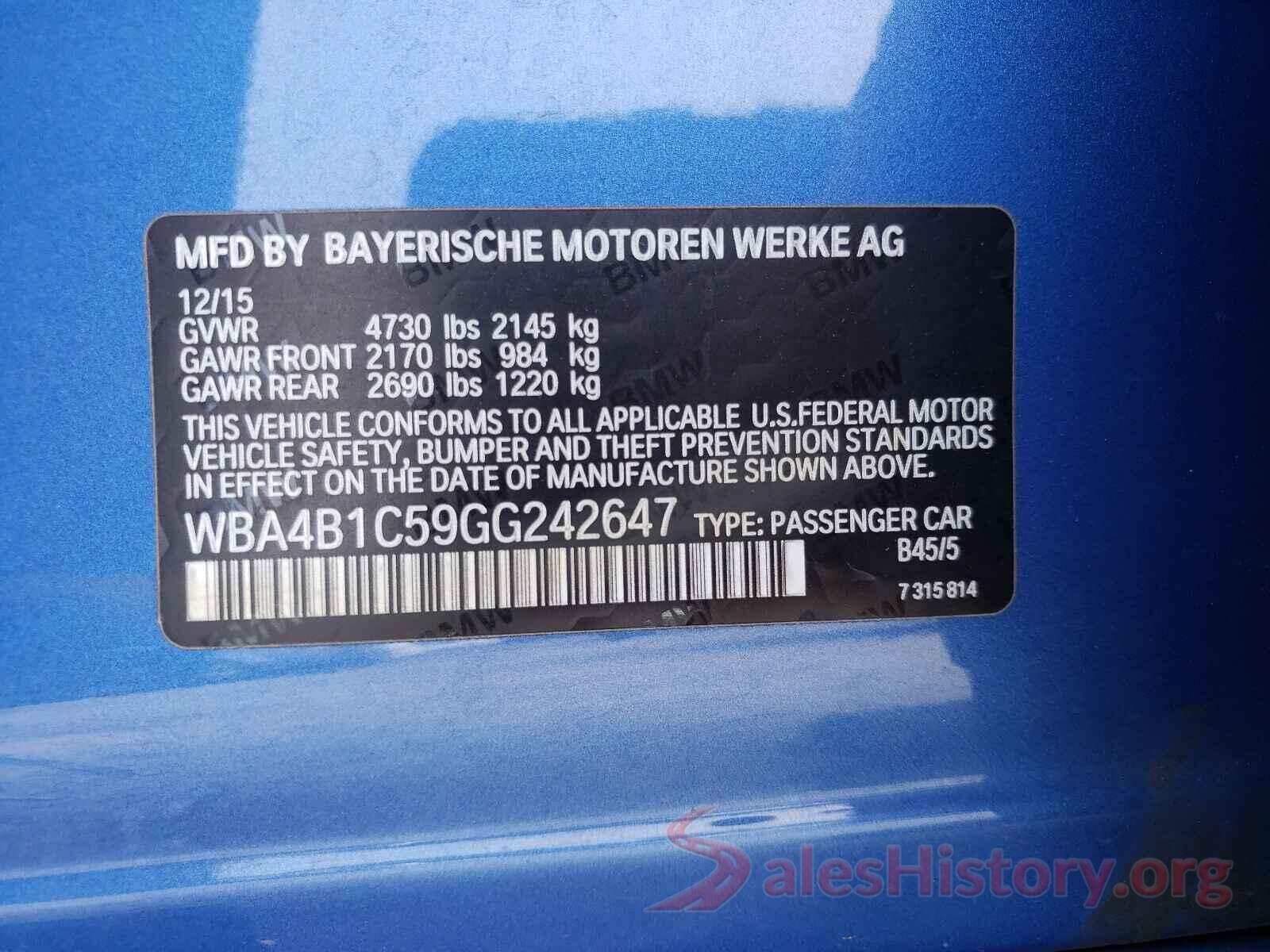 WBA4B1C59GG242647 2016 BMW 4 SERIES