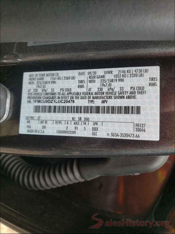 1FMCU9DZ1LUC20478 2020 FORD ESCAPE