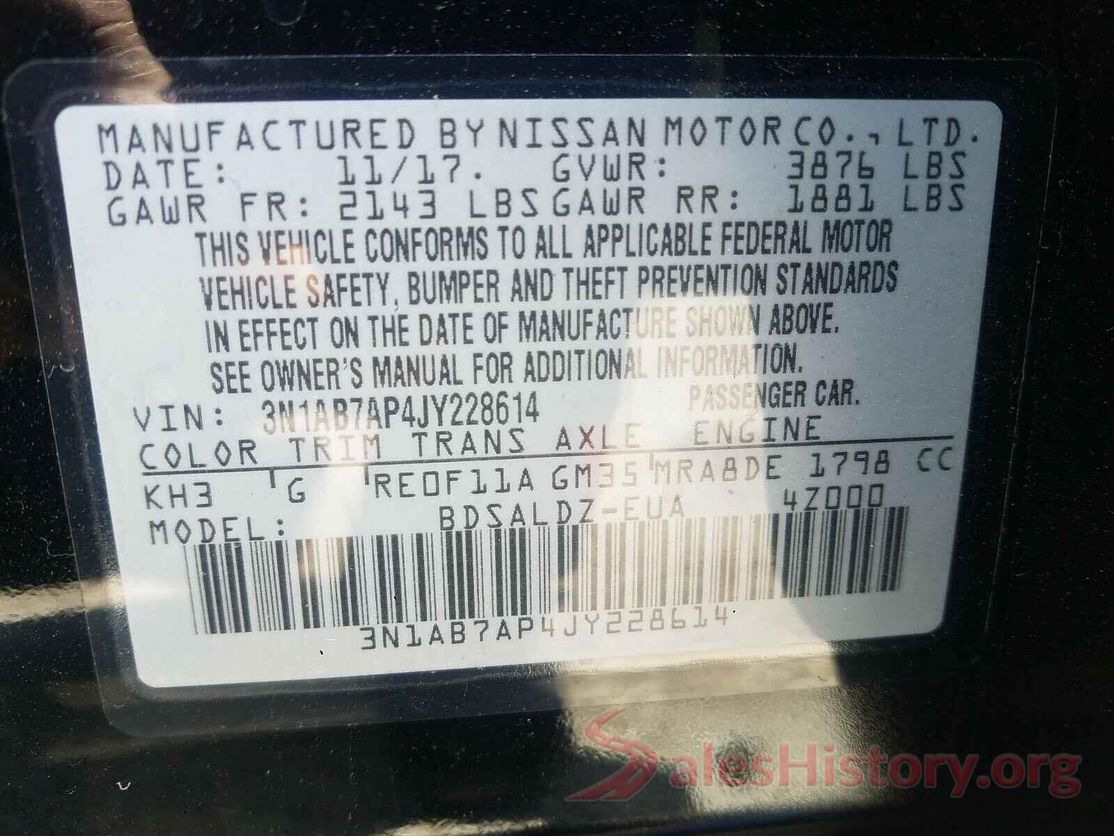 3N1AB7AP4JY228614 2018 NISSAN SENTRA