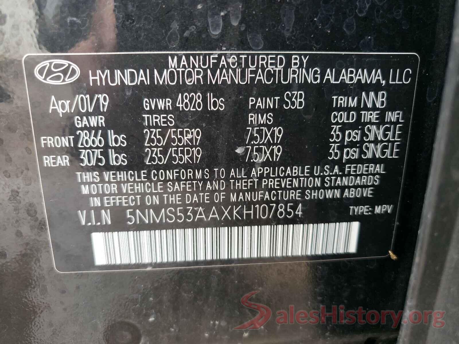 5NMS53AAXKH107854 2019 HYUNDAI SANTA FE