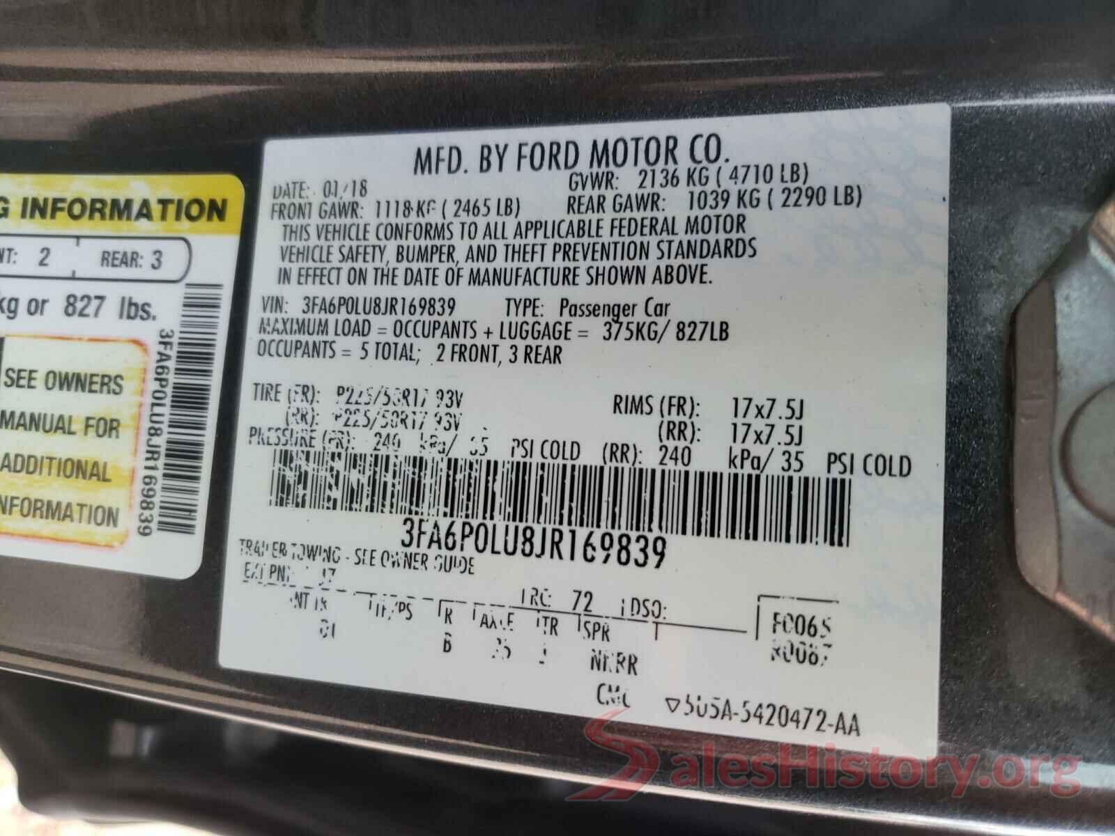 3FA6P0LU8JR169839 2018 FORD FUSION