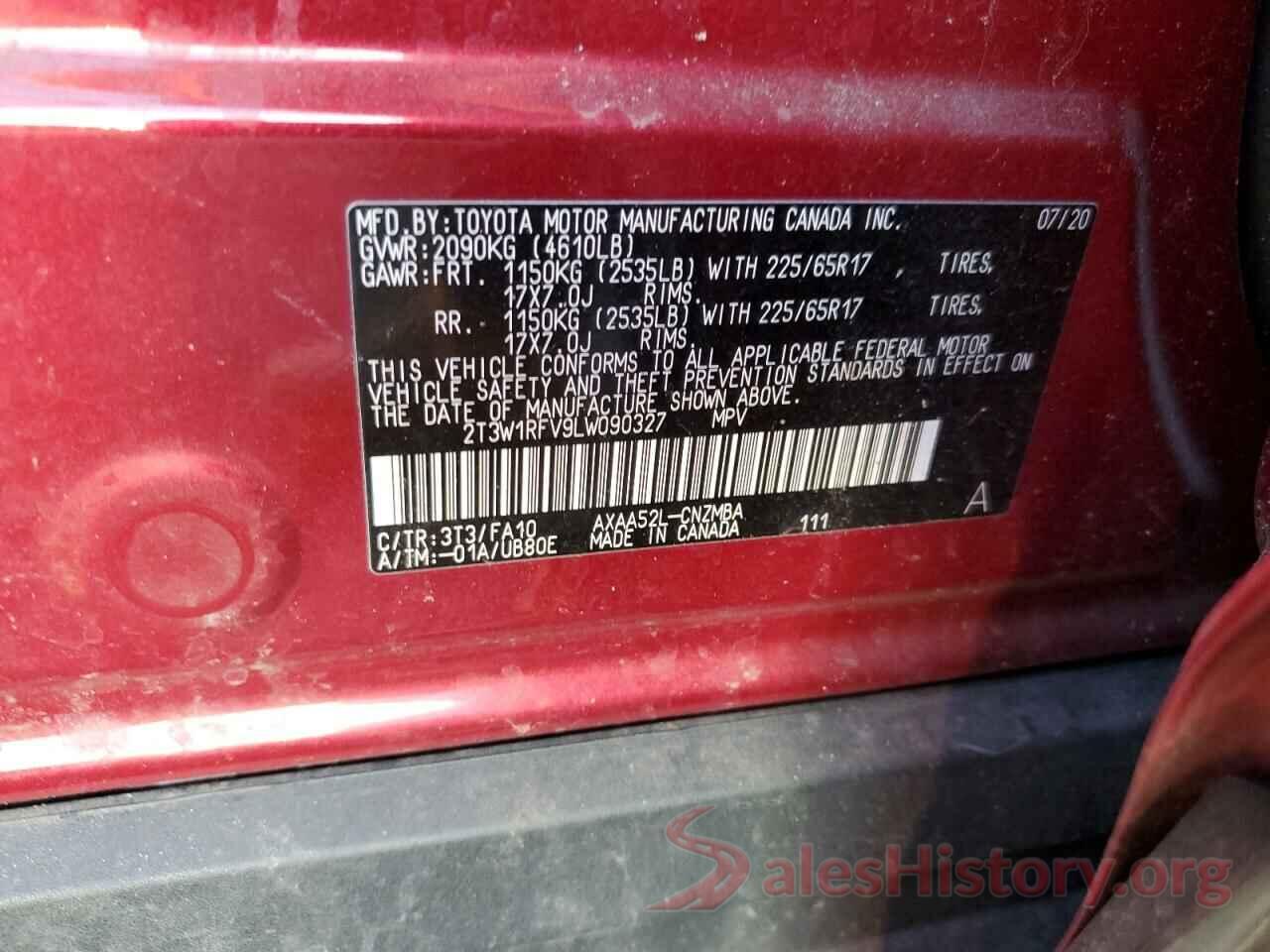 2T3W1RFV9LW090327 2020 TOYOTA RAV4