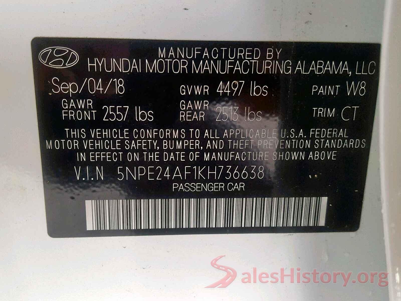 5NPE24AF1KH736638 2019 HYUNDAI SONATA