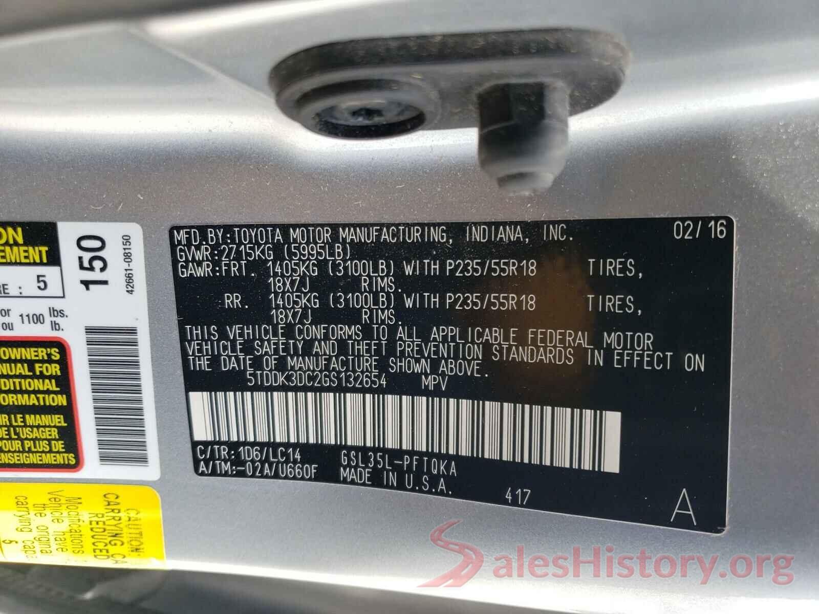 5TDDK3DC2GS132654 2016 TOYOTA SIENNA