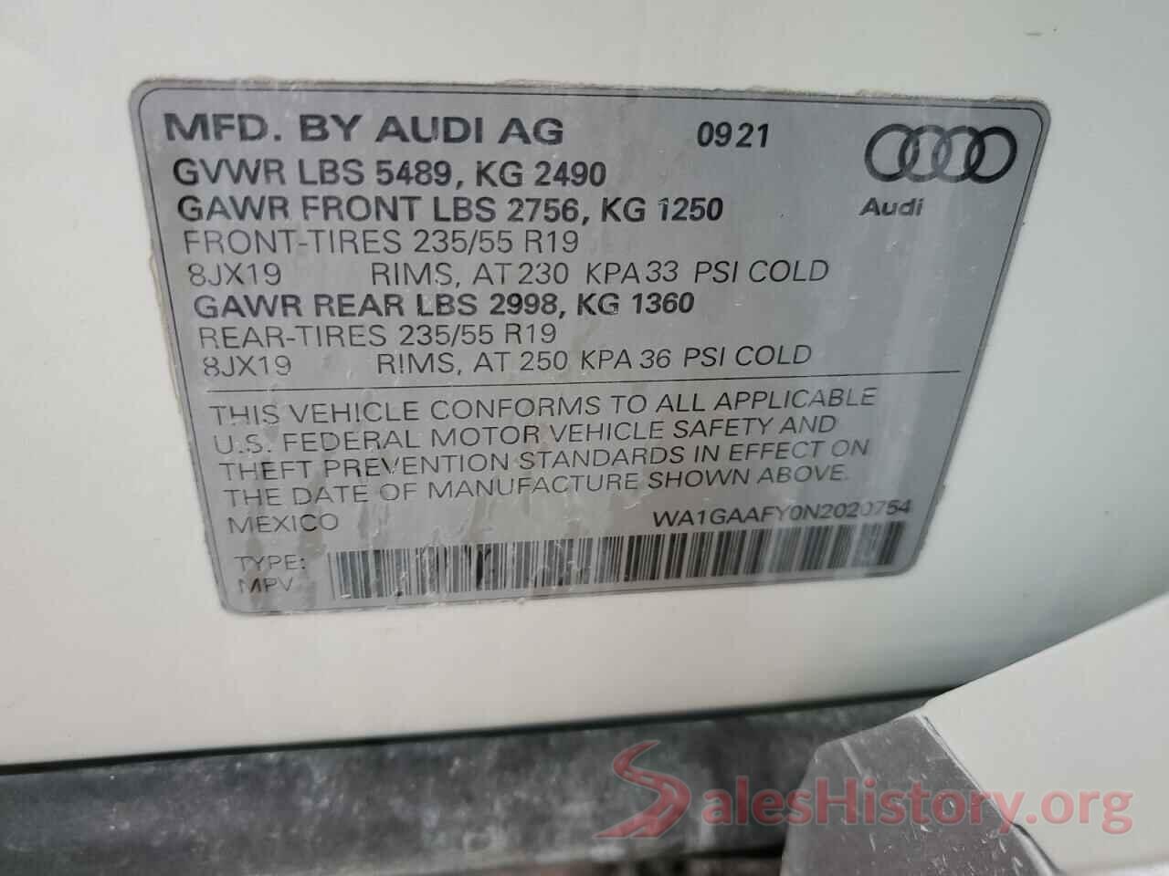 WA1GAAFY0N2020754 2022 AUDI Q5