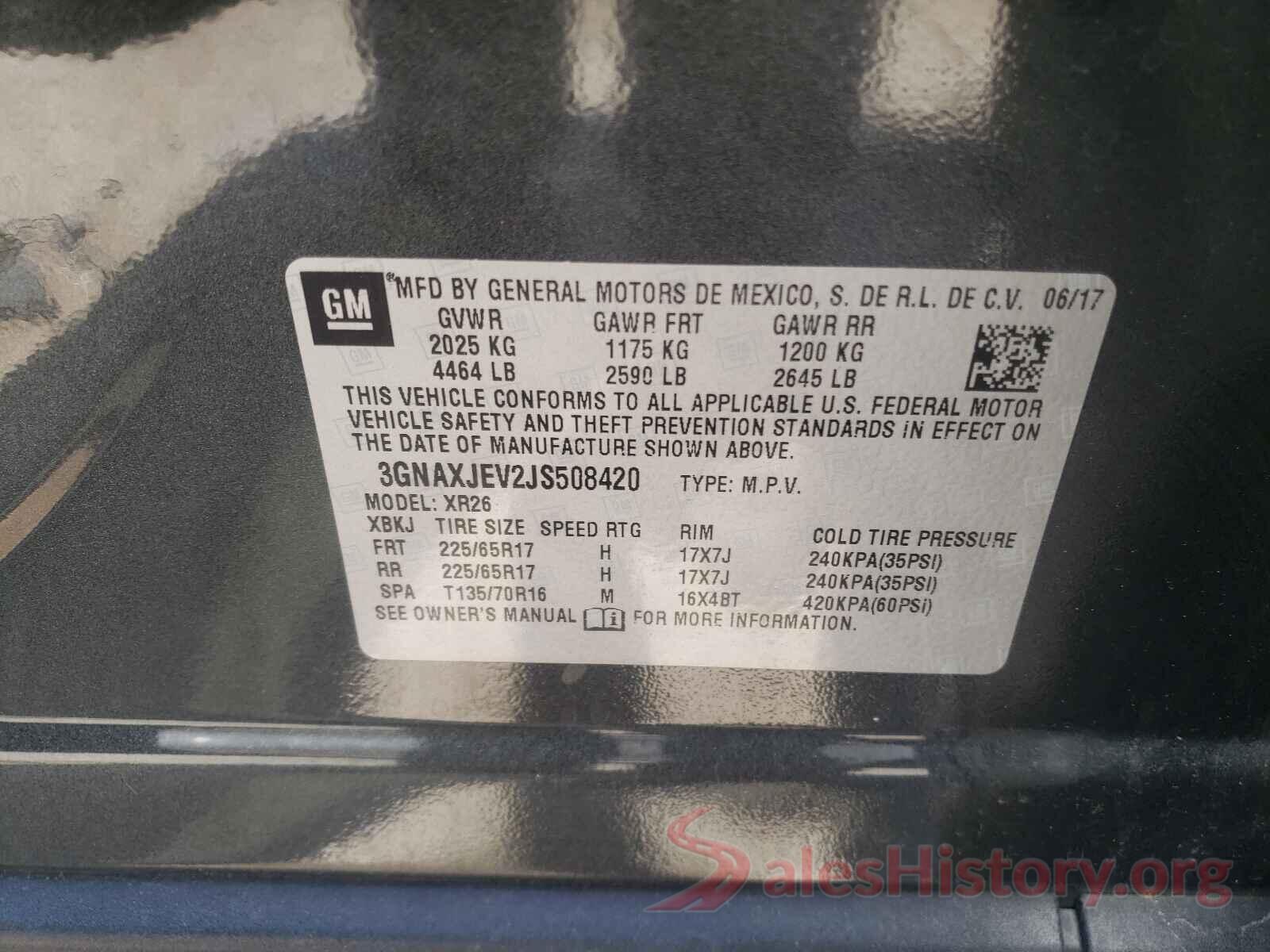 3GNAXJEV2JS508420 2018 CHEVROLET EQUINOX