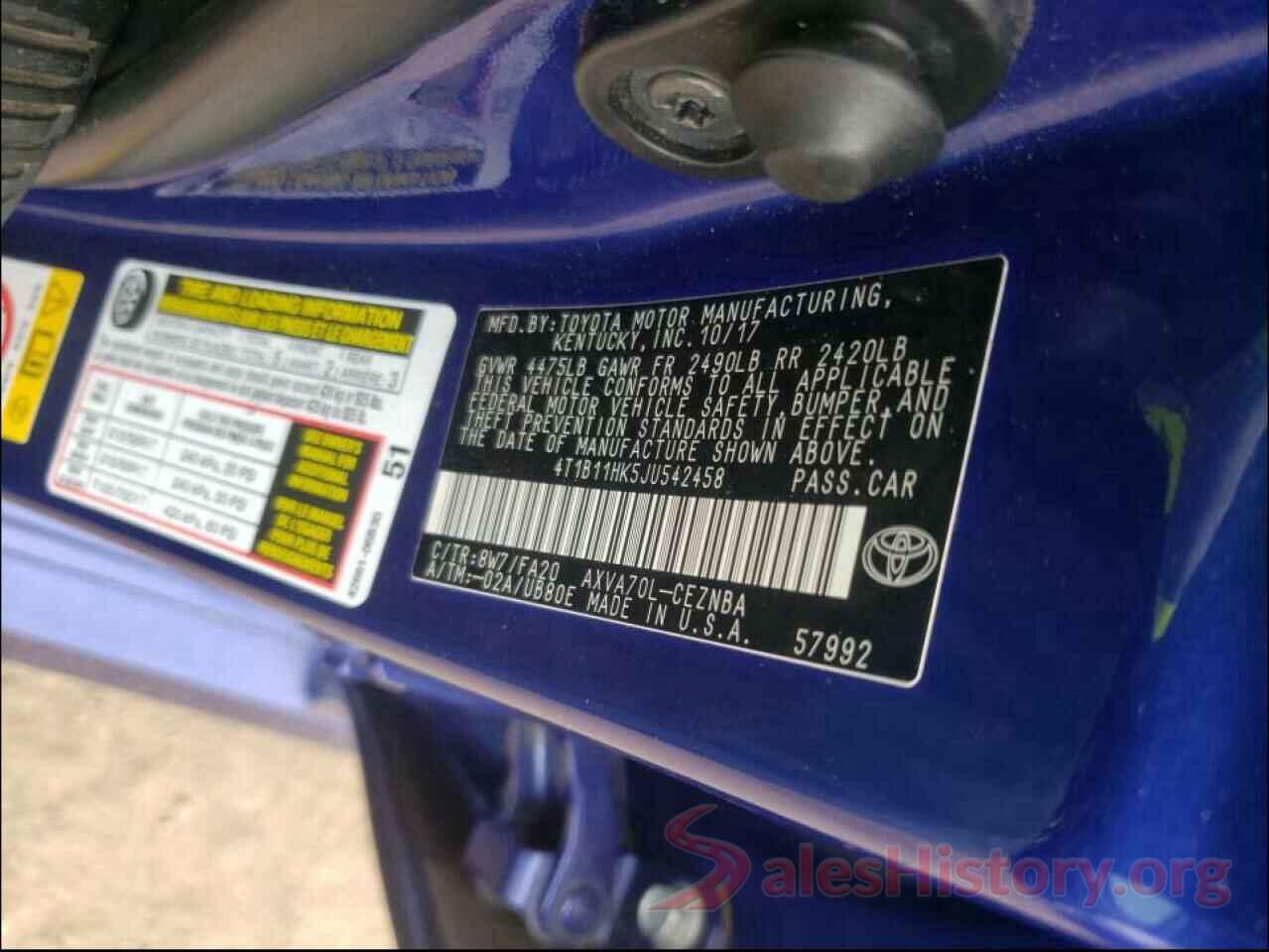 4T1B11HK5JU542458 2018 TOYOTA CAMRY