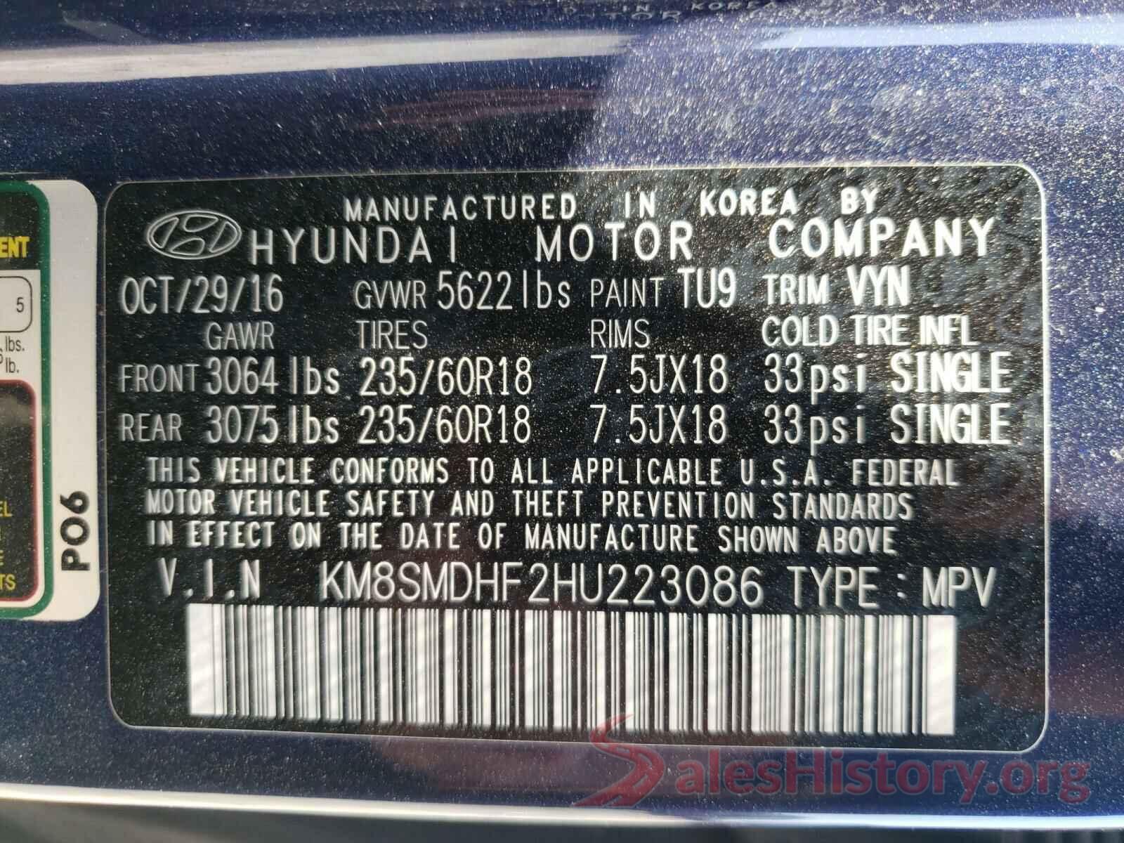 KM8SMDHF2HU223086 2017 HYUNDAI SANTA FE