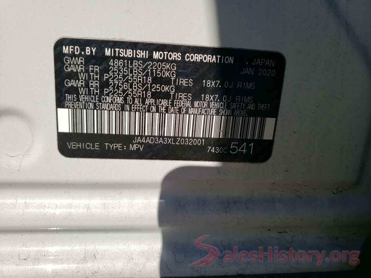 JA4AD3A3XLZ032001 2020 MITSUBISHI OUTLANDER