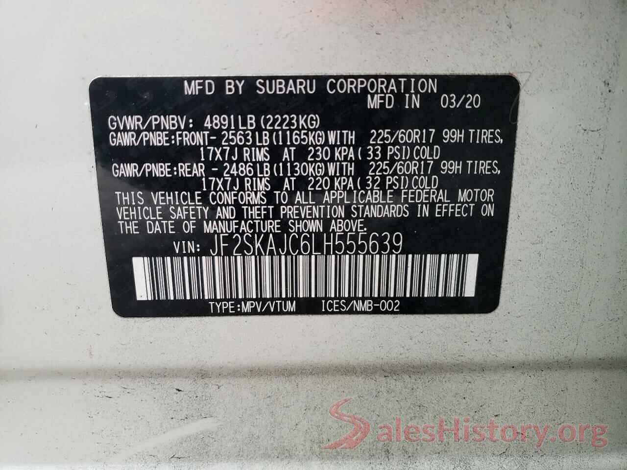 JF2SKAJC6LH555639 2020 SUBARU FORESTER