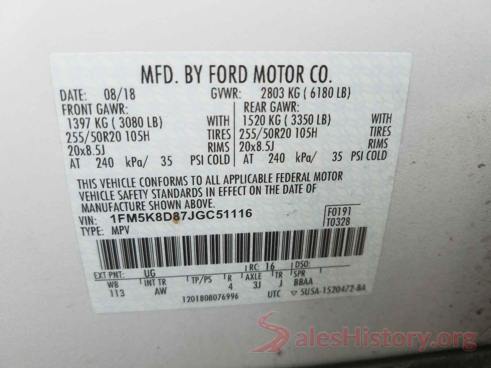 1FM5K8D87JGC51116 2018 FORD EXPLORER