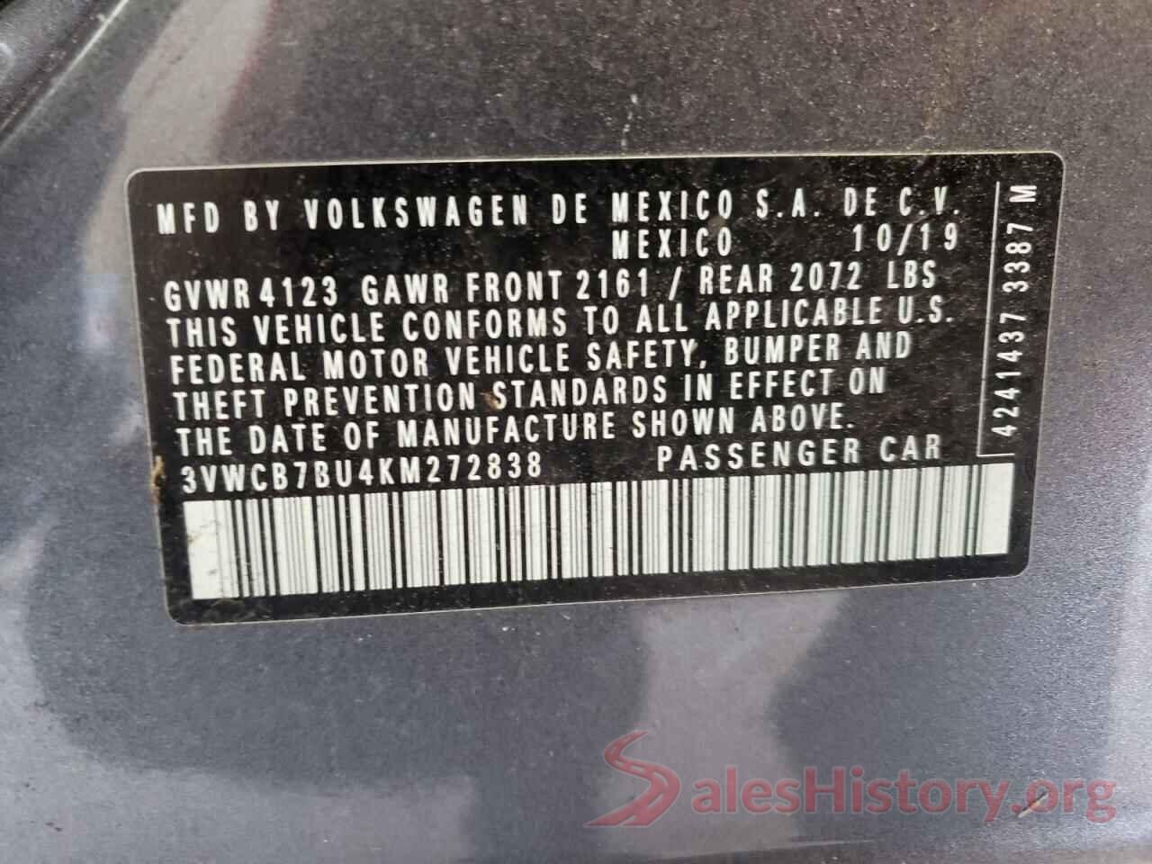 3VWCB7BU4KM272838 2019 VOLKSWAGEN JETTA