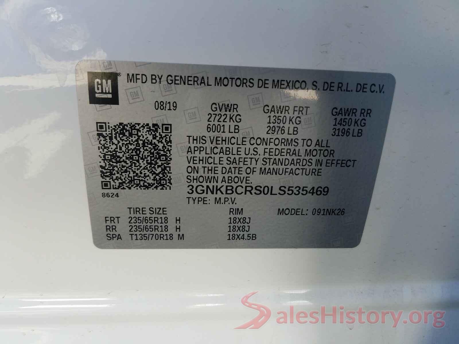 3GNKBCRS0LS535469 2020 CHEVROLET BLAZER 2LT