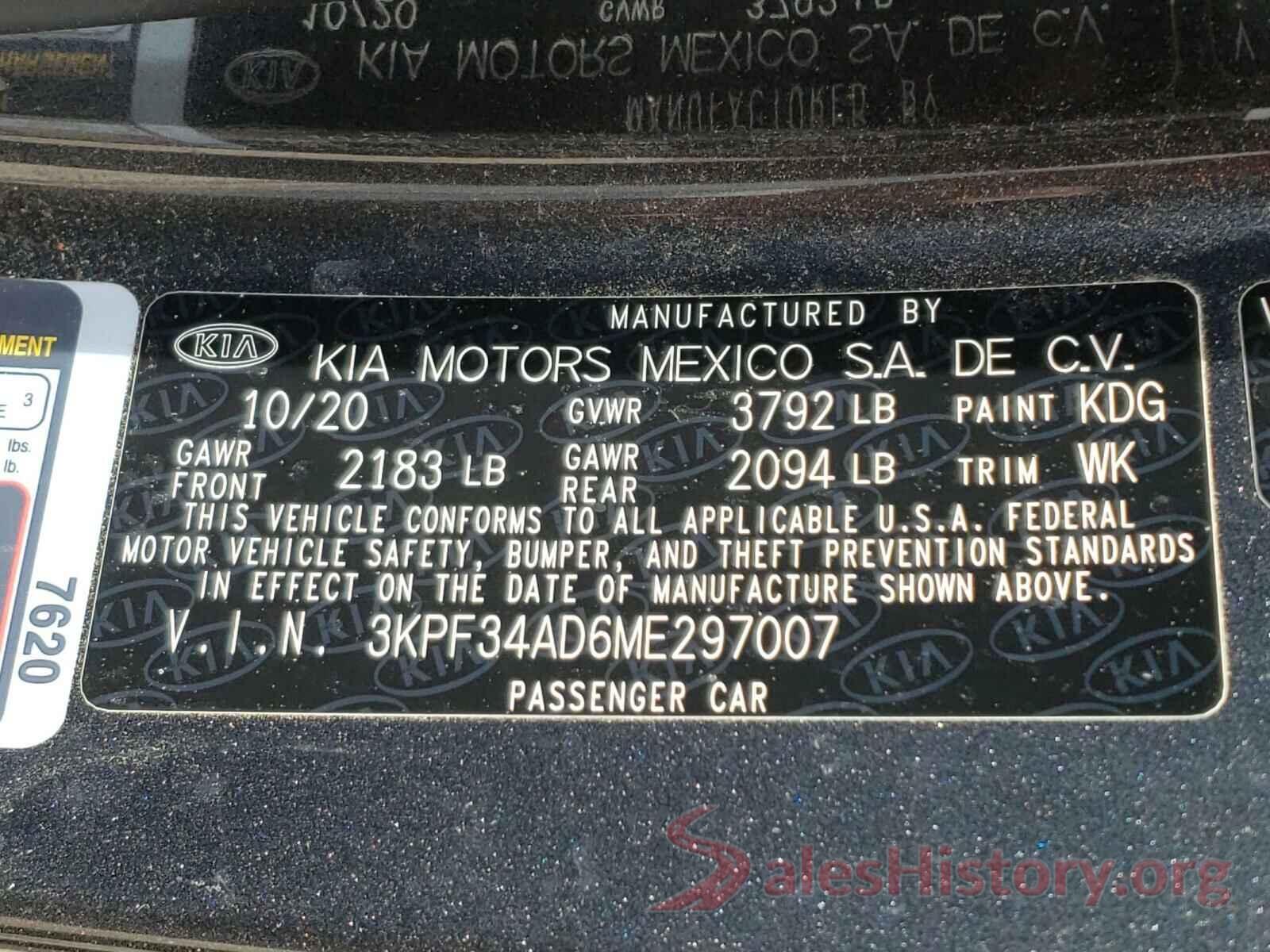 3KPF34AD6ME297007 2021 KIA FORTE