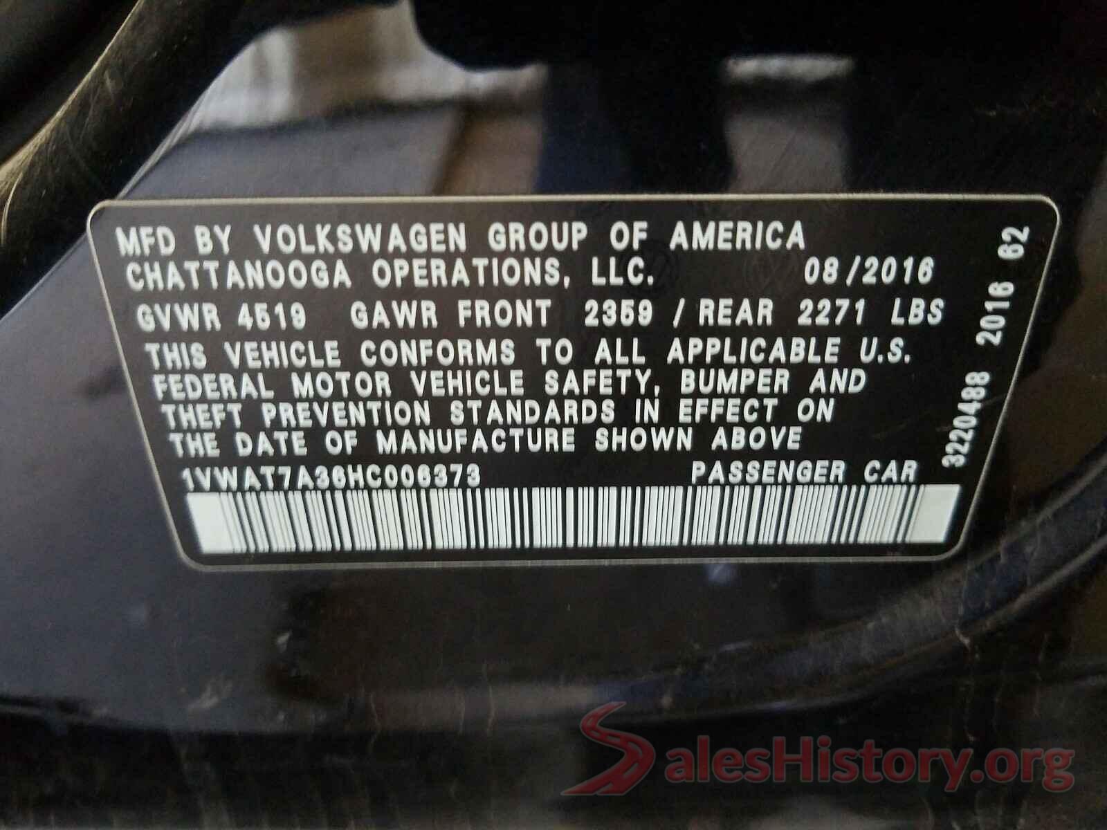 1VWAT7A36HC006373 2017 VOLKSWAGEN PASSAT