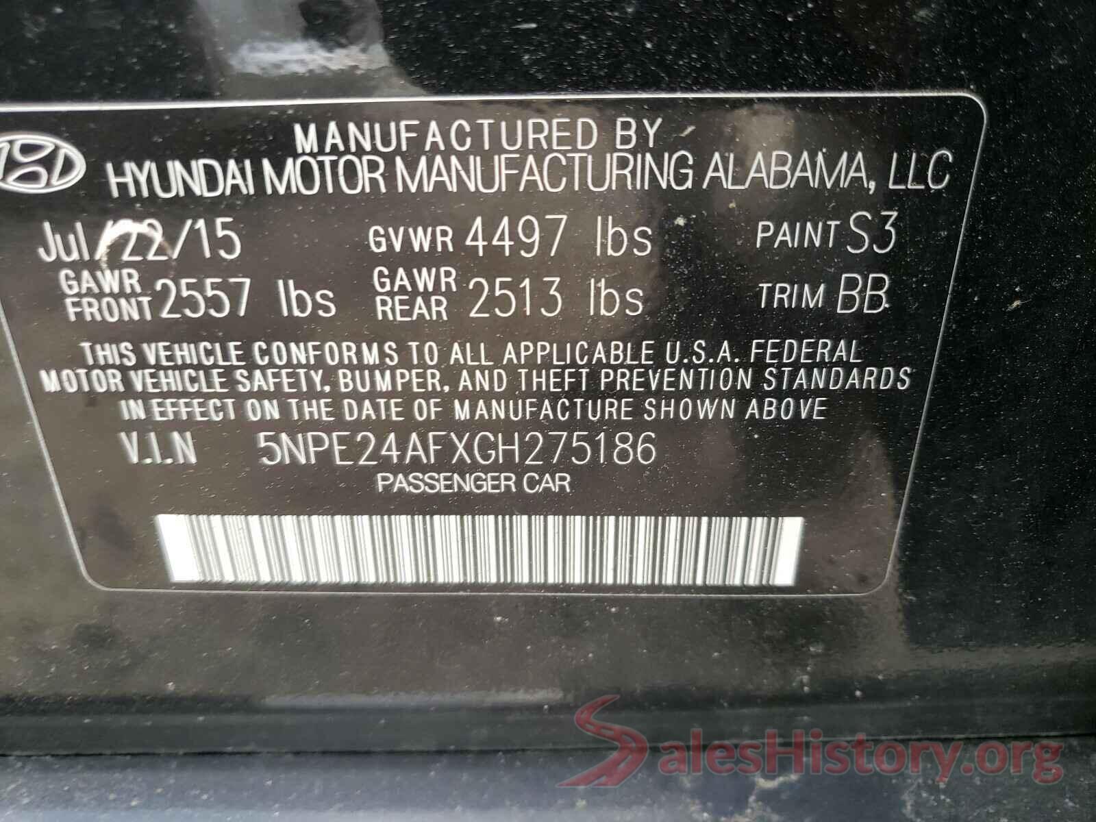 5NPE24AFXGH275186 2016 HYUNDAI SONATA