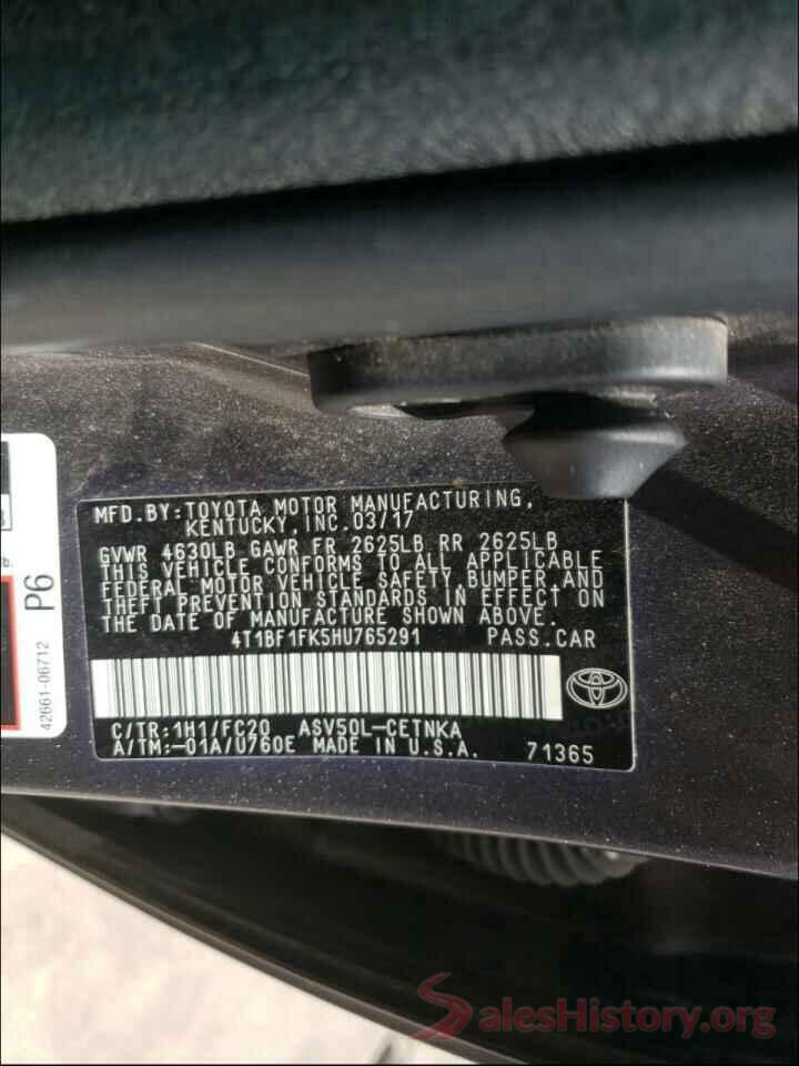 4T1BF1FK5HU765291 2017 TOYOTA CAMRY