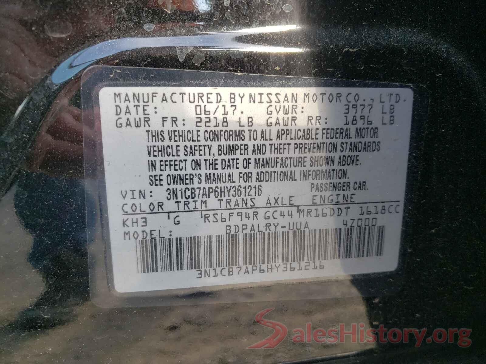 3N1CB7AP6HY361216 2017 NISSAN SENTRA