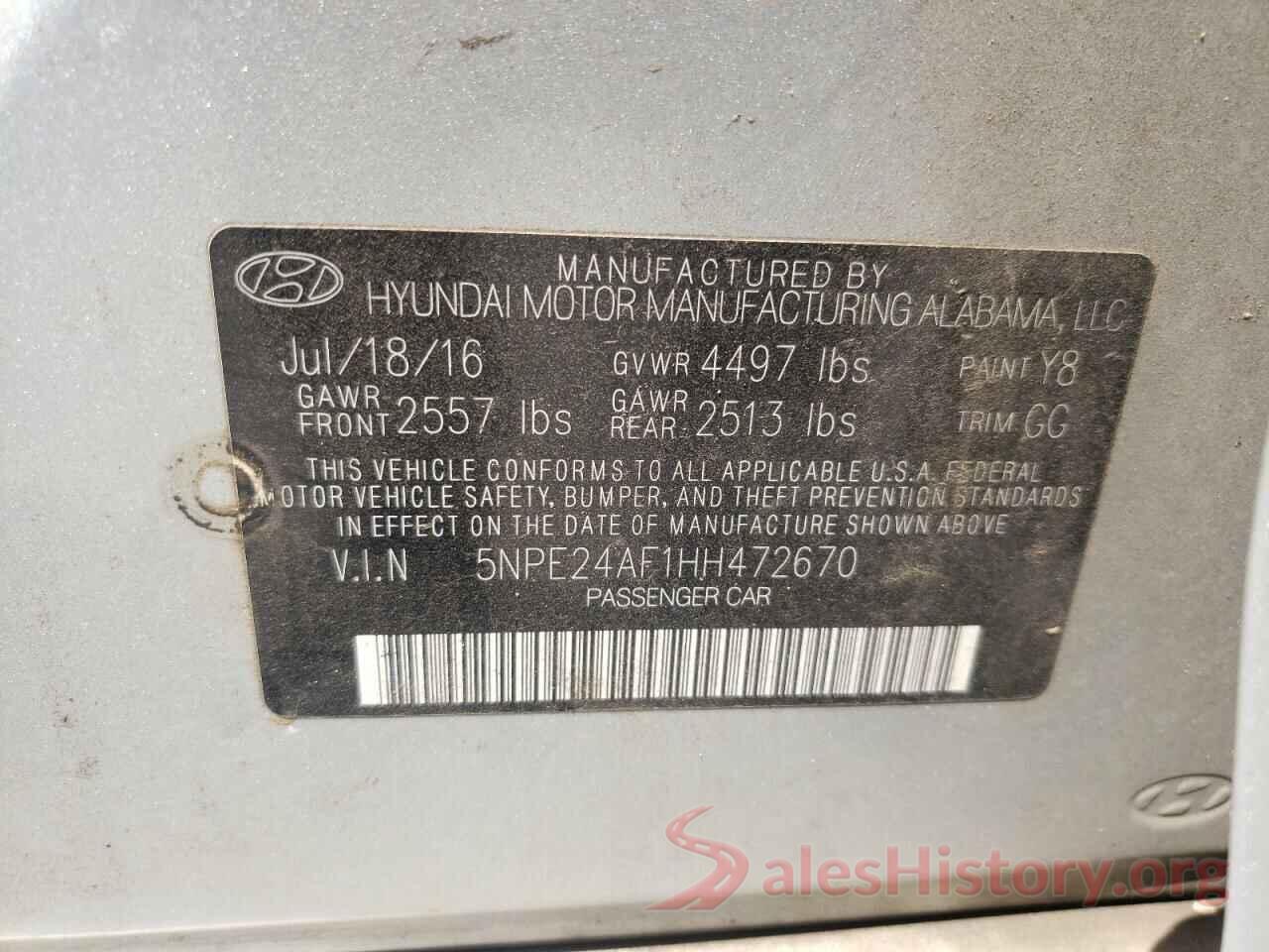 5NPE24AF1HH472670 2017 HYUNDAI SONATA