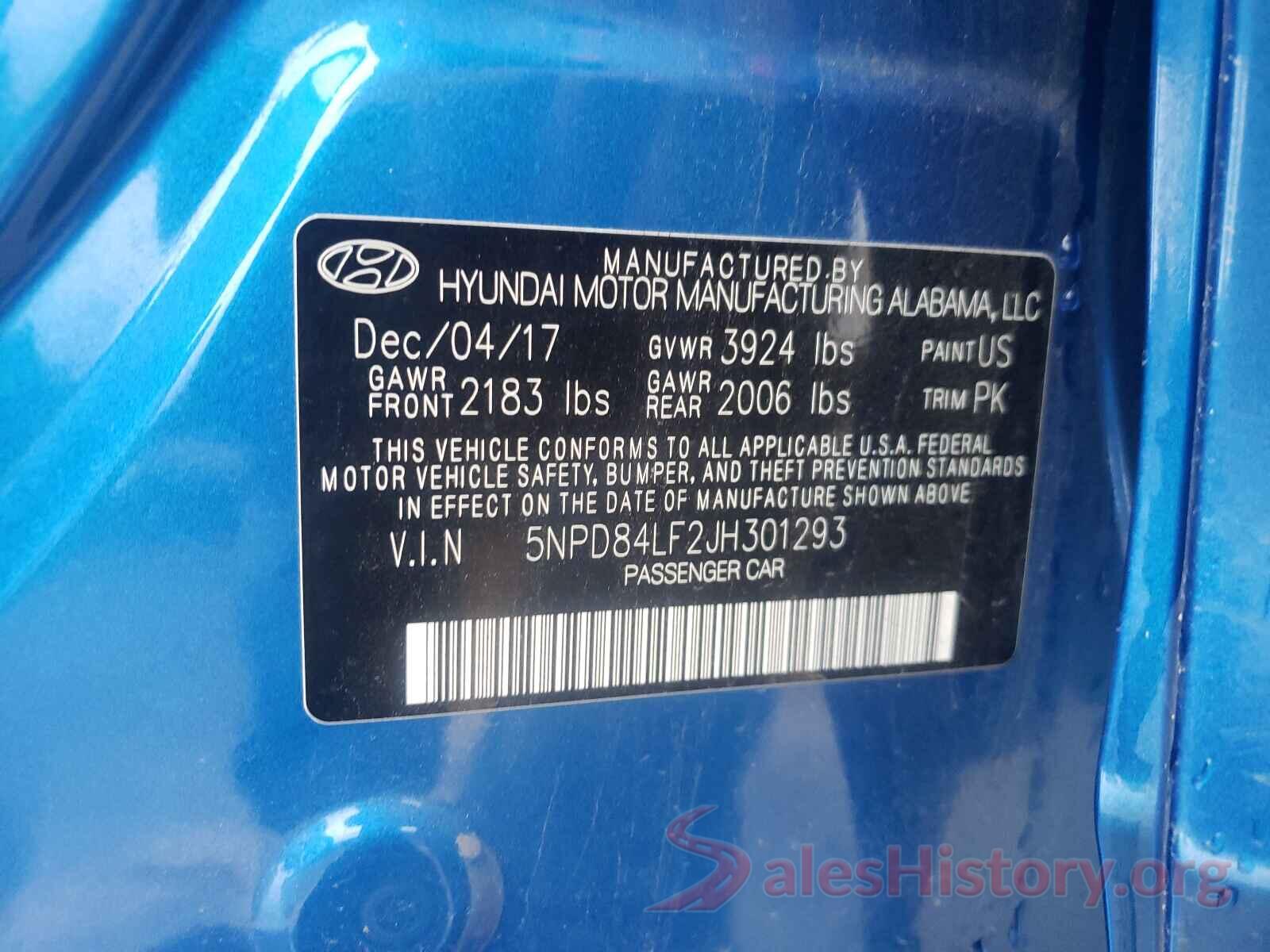 5NPD84LF2JH301293 2018 HYUNDAI ELANTRA