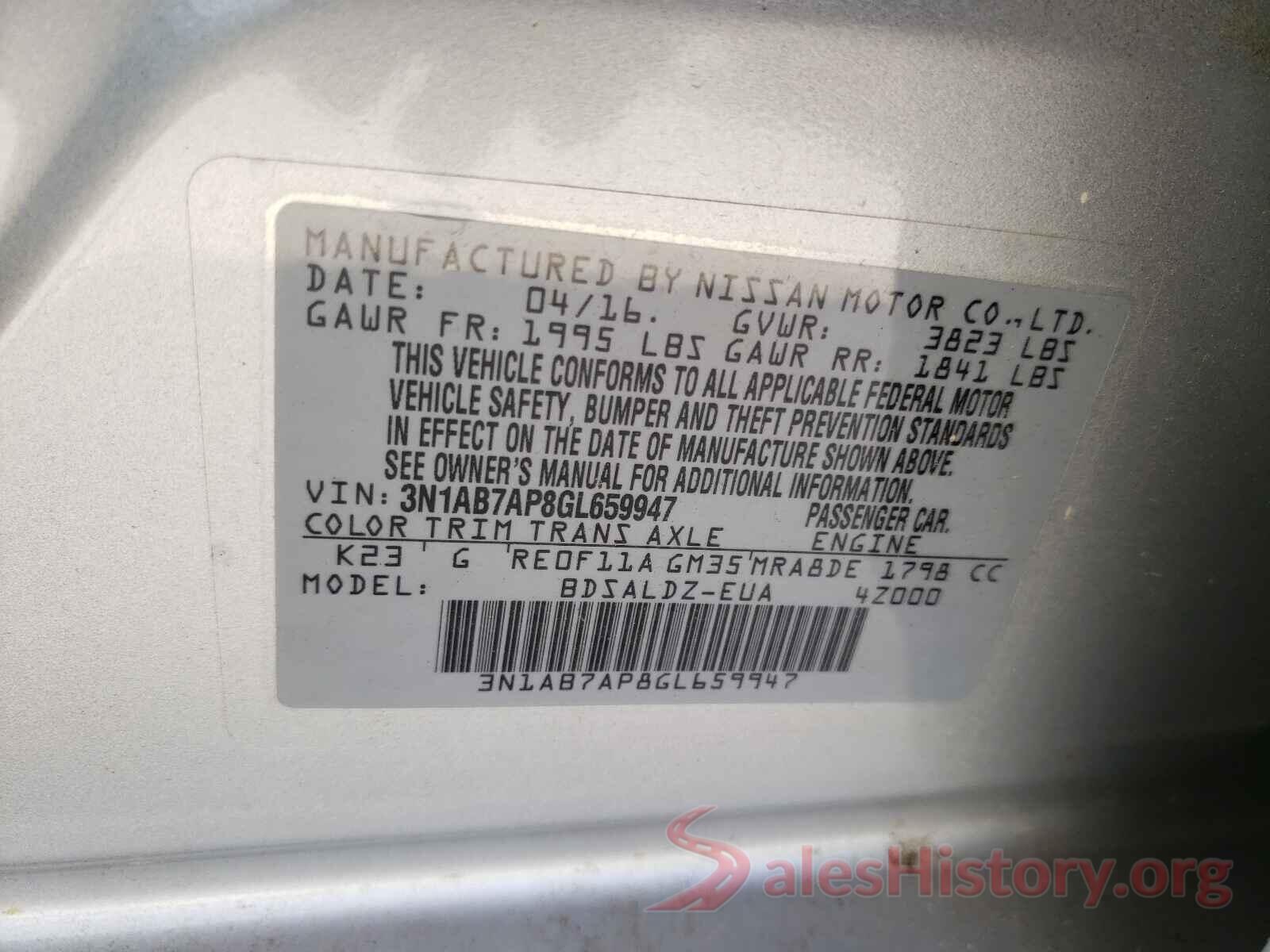 3N1AB7AP8GL659947 2016 NISSAN SENTRA