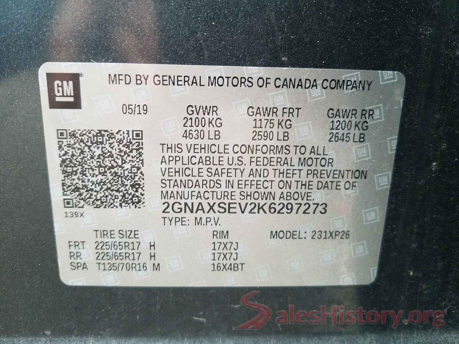 2GNAXSEV2K6297273 2019 CHEVROLET EQUINOX