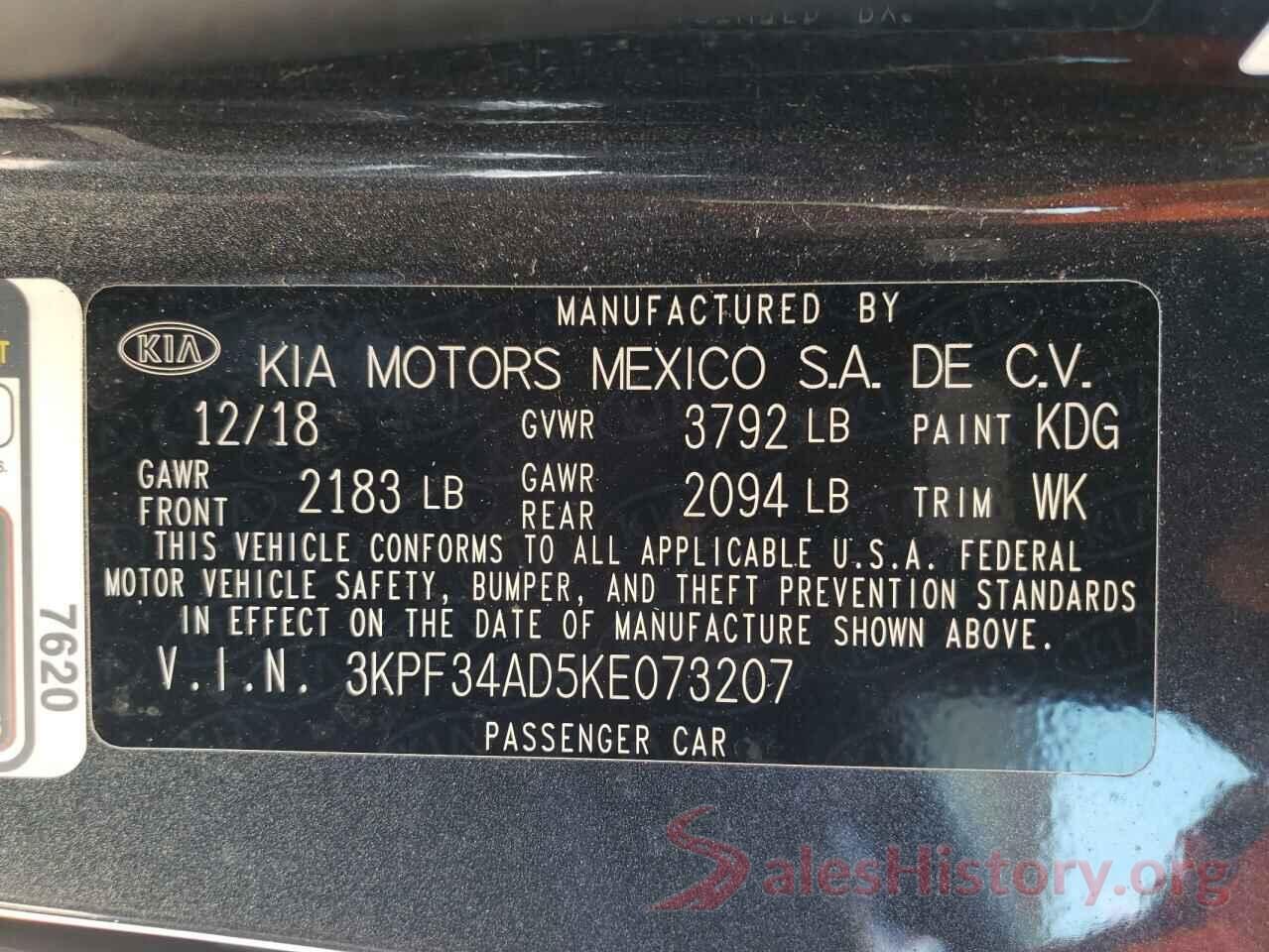 3KPF34AD5KE073207 2019 KIA FORTE