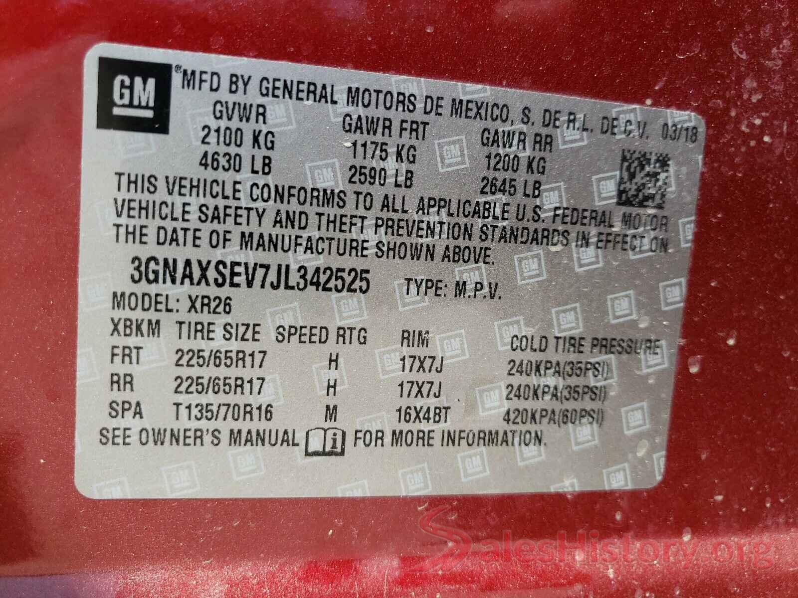 3GNAXSEV7JL342525 2018 CHEVROLET EQUINOX