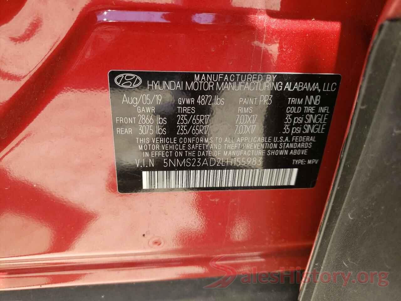 5NMS23AD2LH155983 2020 HYUNDAI SANTA FE