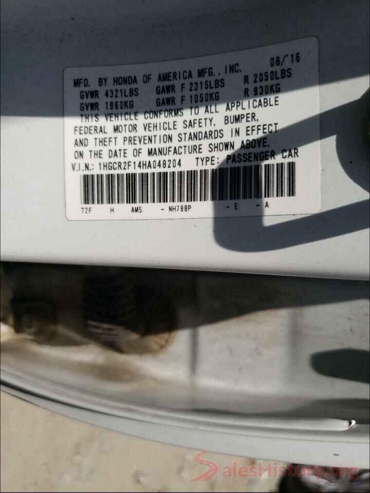 1HGCR2F14HA048204 2017 HONDA ACCORD