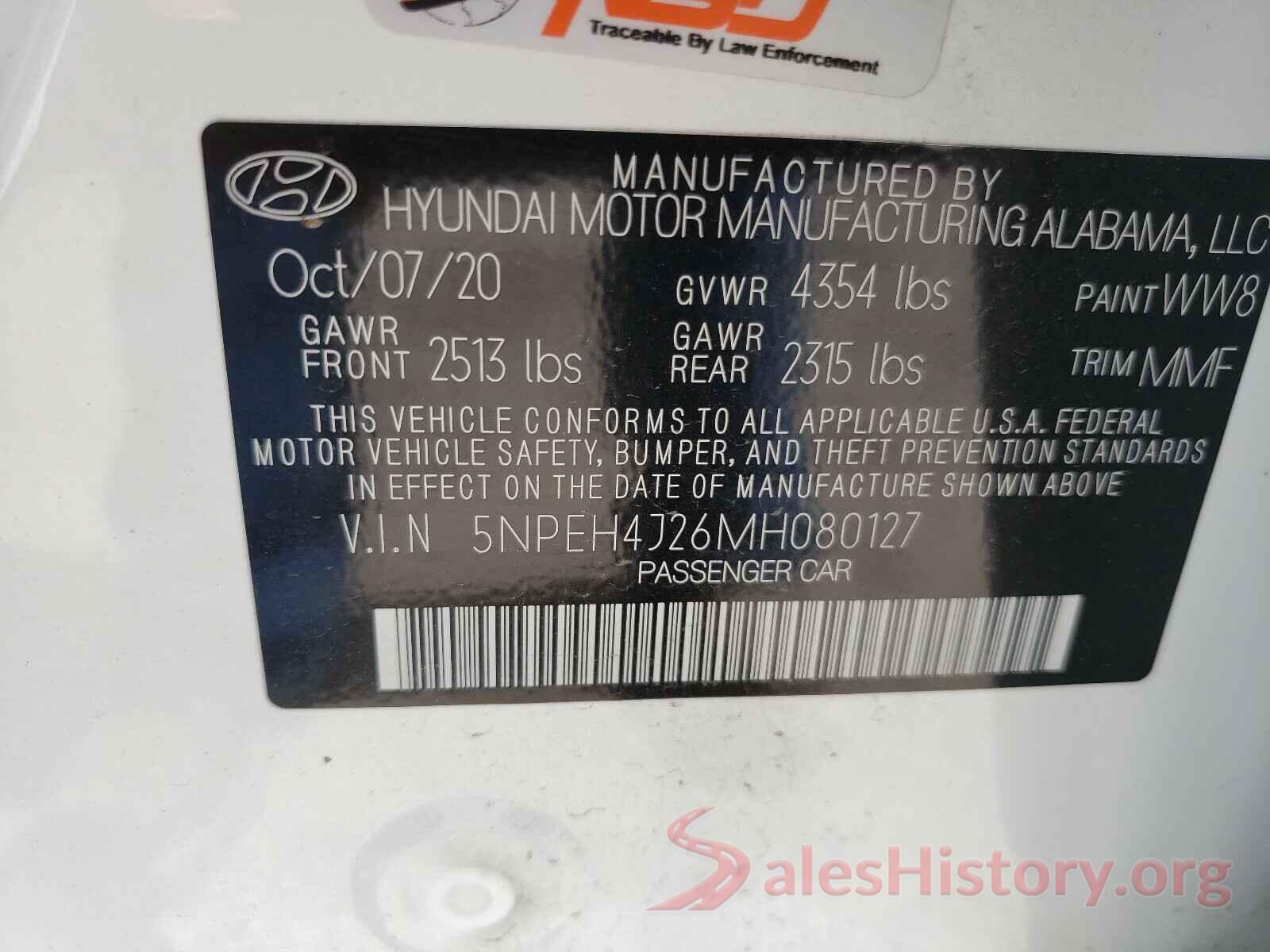 5NPEH4J26MH080127 2021 HYUNDAI SONATA