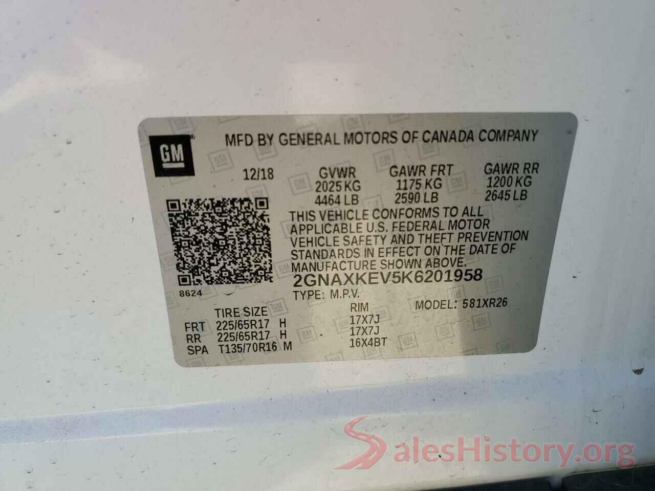 2GNAXKEV5K6201958 2019 CHEVROLET EQUINOX