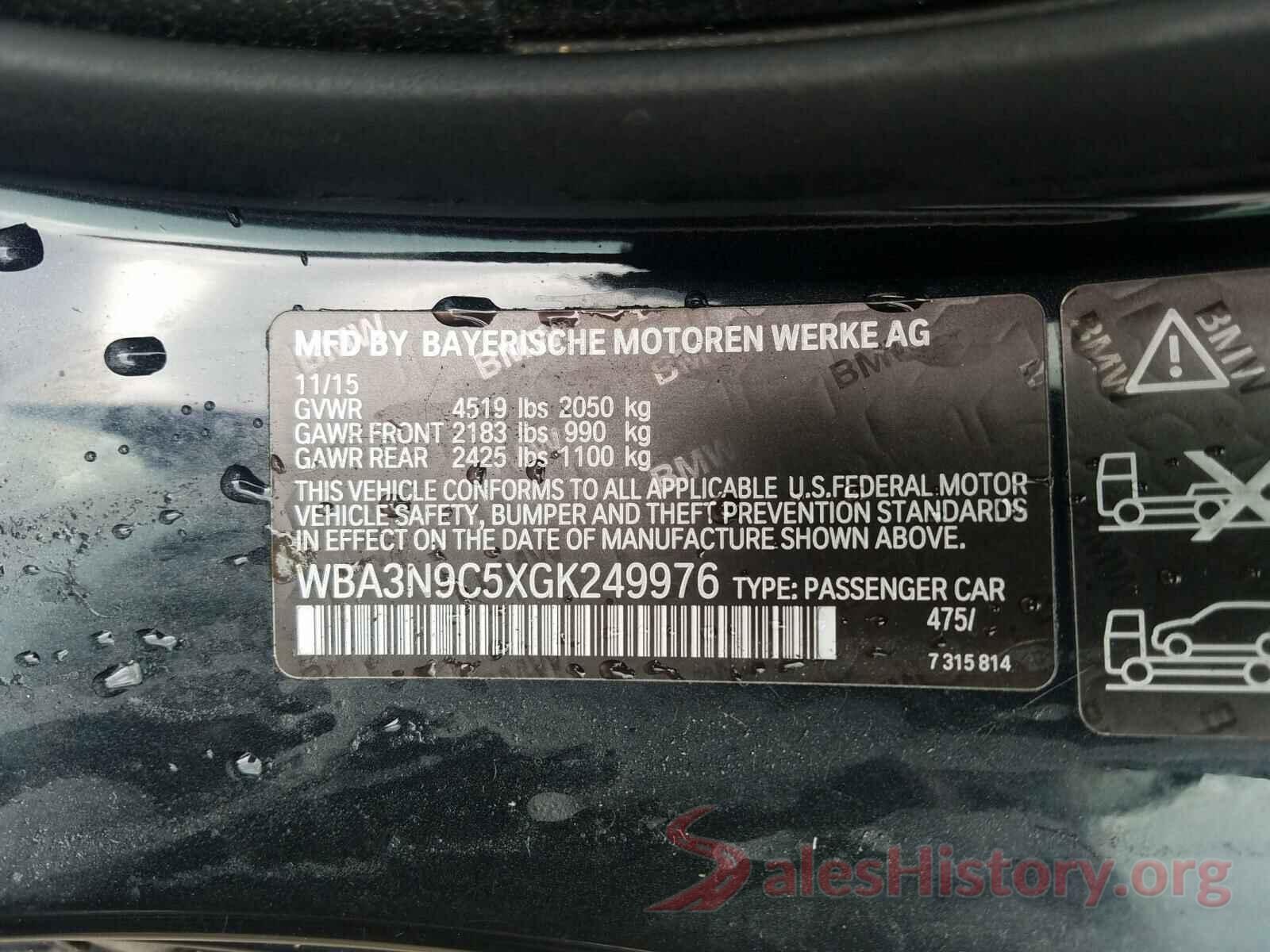 WBA3N9C5XGK249976 2016 BMW 4 SERIES