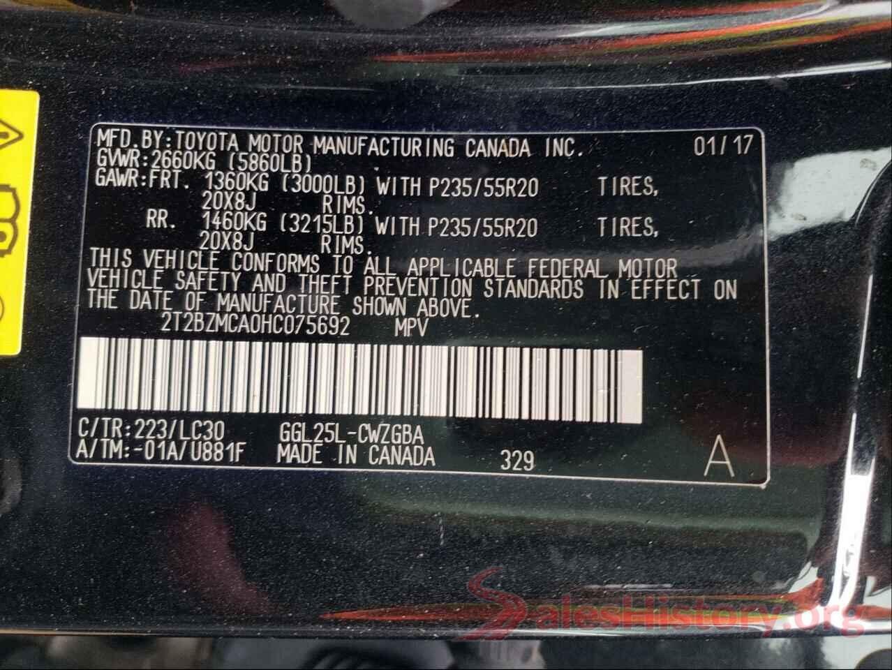 2T2BZMCA0HC075692 2017 LEXUS RX350