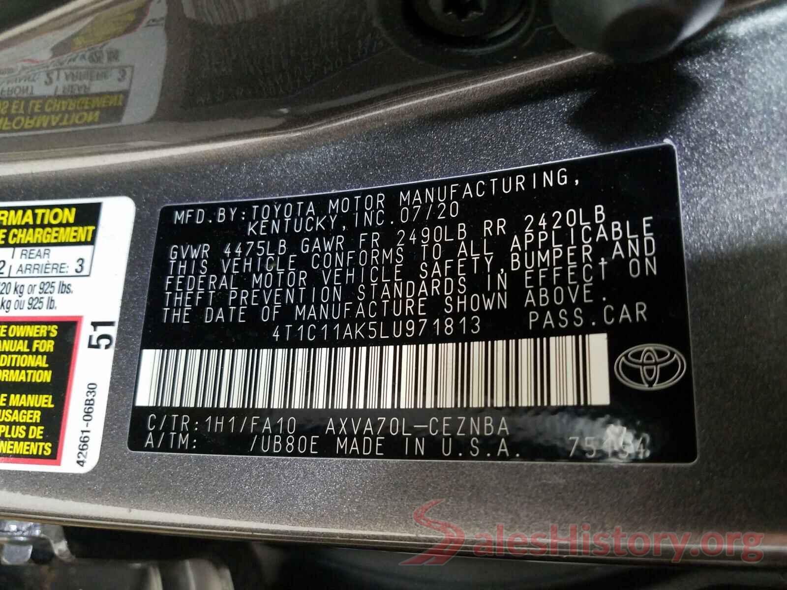 4T1C11AK5LU971813 2020 TOYOTA CAMRY