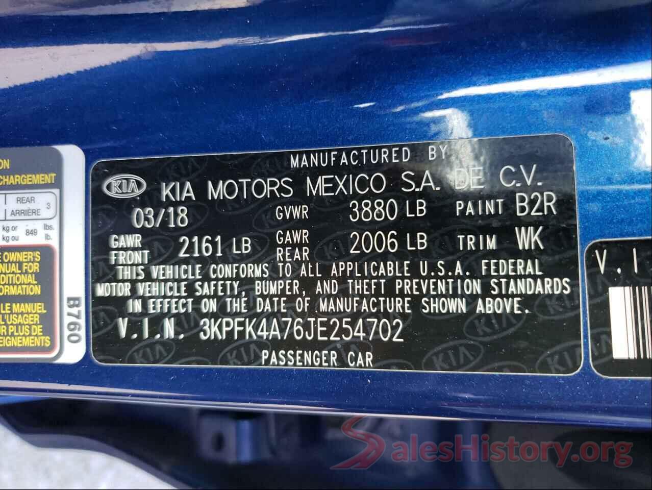 3KPFK4A76JE254702 2018 KIA FORTE