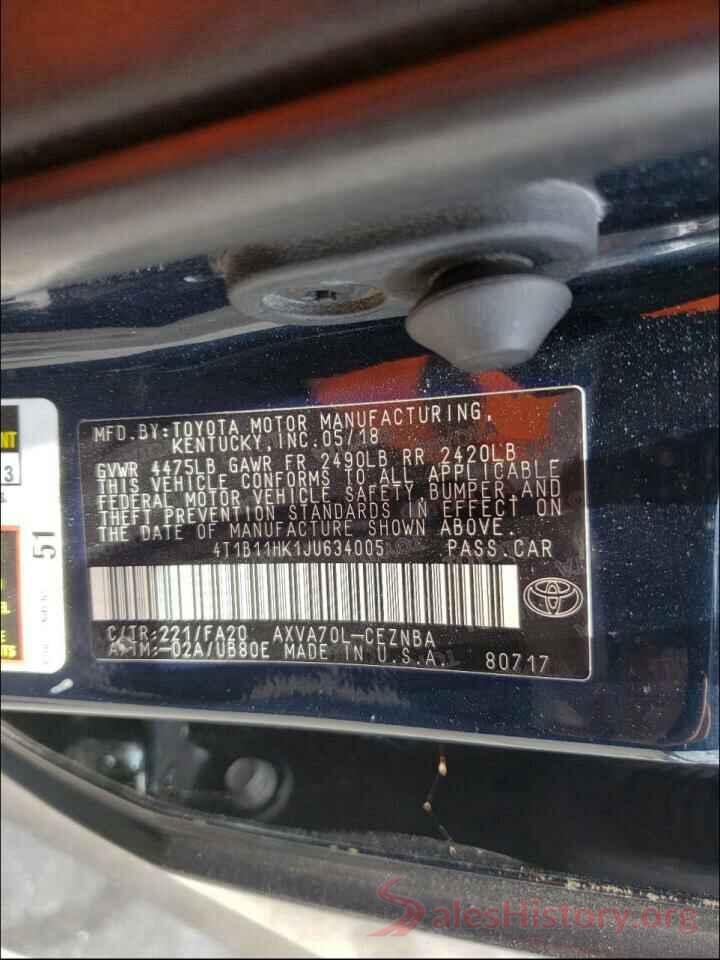 4T1B11HK1JU634005 2018 TOYOTA CAMRY